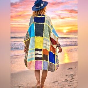 Artisan Patchwork boho cocoon kimono cover up w shabby chic granny cabin vibe